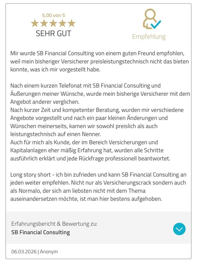 Kundenbewertung SB Financial Consulting, 5 von 5 Sternen