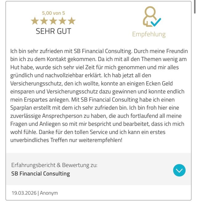 Kundenbewertung SB Financial Consulting, 5 von 5 Sternen