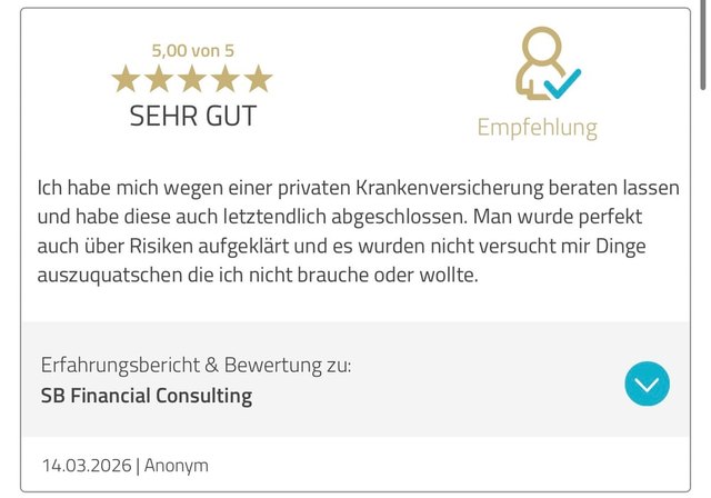 Kundenbewertung SB Financial Consulting, 5 von 5 Sternen